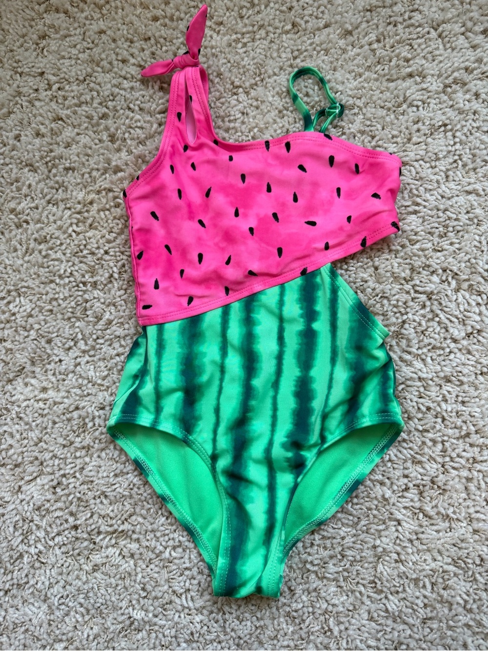 Girls Cat & Jack Watermelon Pink and Green swimsuit with side cutout xs